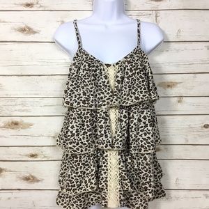 Love Change Leopard Animal Print Lace Insert Top